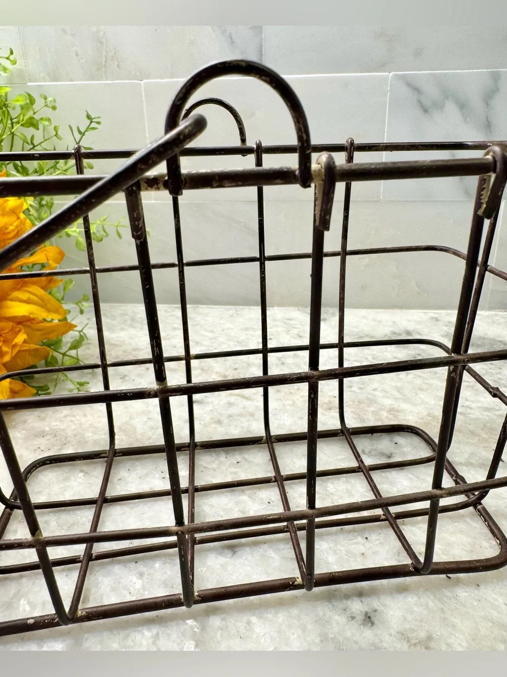 New Rustic Distressed Brown Metal Basket Organizer Holder Decor 8” x 5” x 4.75”